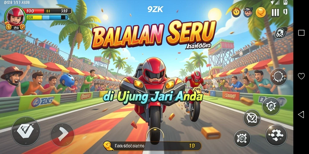 Tampilan gameplay seru dalam balapan yang penuh aksi di 9ZK.