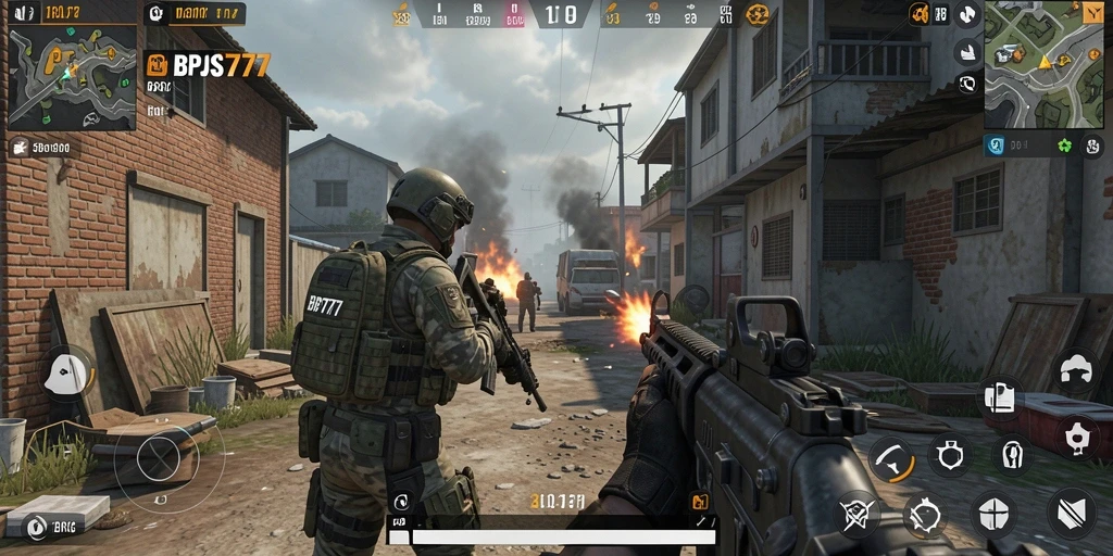 Screenshot utama BPJS777 menunjukkan aksi seru dalam gameplay FPS.