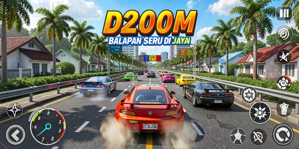 Gameplay seru balapan D200M dengan kendaraan yang cepat.