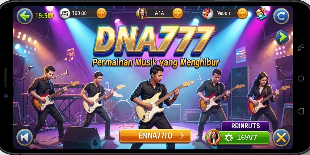 Screenshot gameplay DNA777 menampilkan antarmuka permainan musik yang menarik.