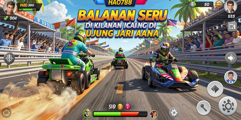Screenshot menunjukkan aksi balapan seru di HAO788.