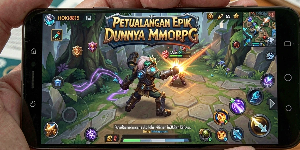 Screenshot gameplay HOKI8815 menampilkan aksi pertempuran epik di dunia MMORPG.
