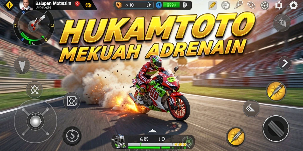 Gameplay HUKUMTOTO dengan kecepatan tinggi dan aksi balapan yang mendebarkan.