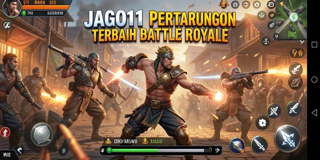 Screenshot utama JAGO11 menampilkan aksi pertarungan Battle Royale yang intens.