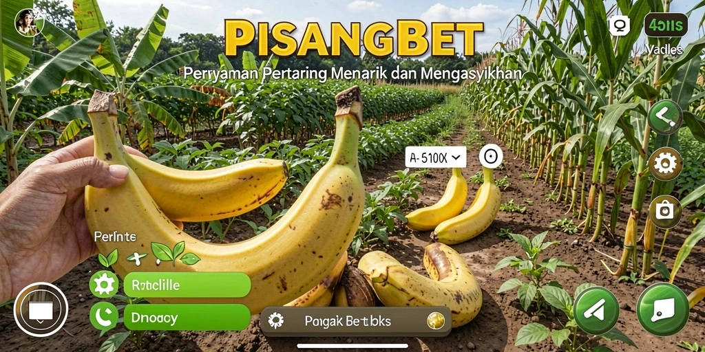 Screenshot gameplay PISANGBET dengan lahan pertanian yang hijau dan subur.