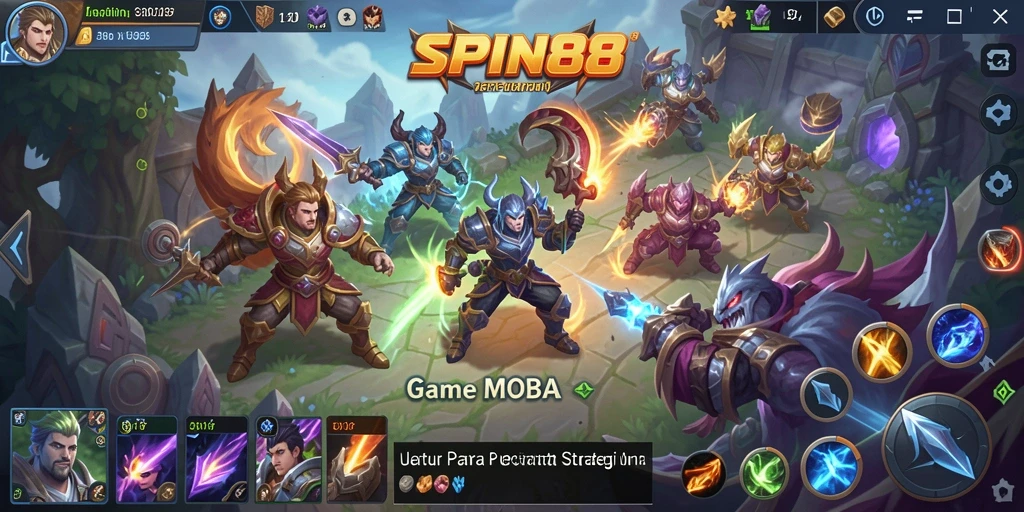 Screenshot utama SPIN88 menampilkan aksi epik dalam pertarungan MOBA.