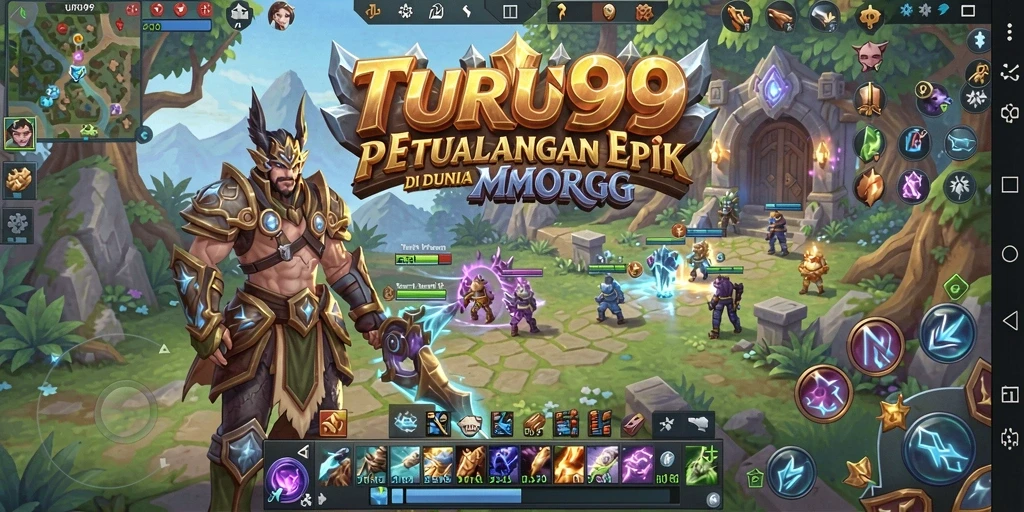 Tangkapan layar TURU99 menampilkan pertempuran seru di dunia fantasi MMORPG.