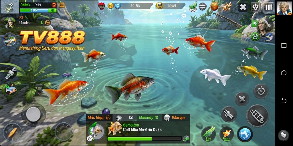 Screenshot utama TV888 menampilkan gameplay memancing yang memukau.