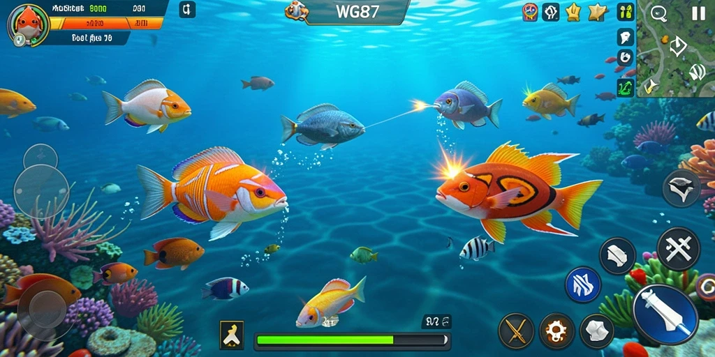 Tampilan gameplay seru saat berburu ikan di WG87.